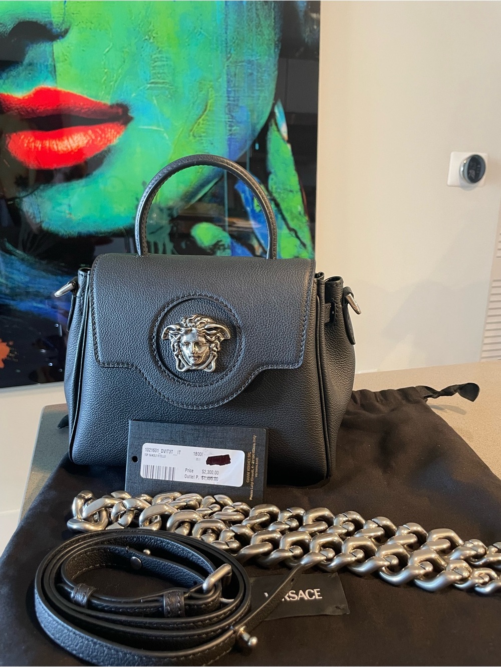 Versace Black Leather Top-Handle Bag with Silver Medusa